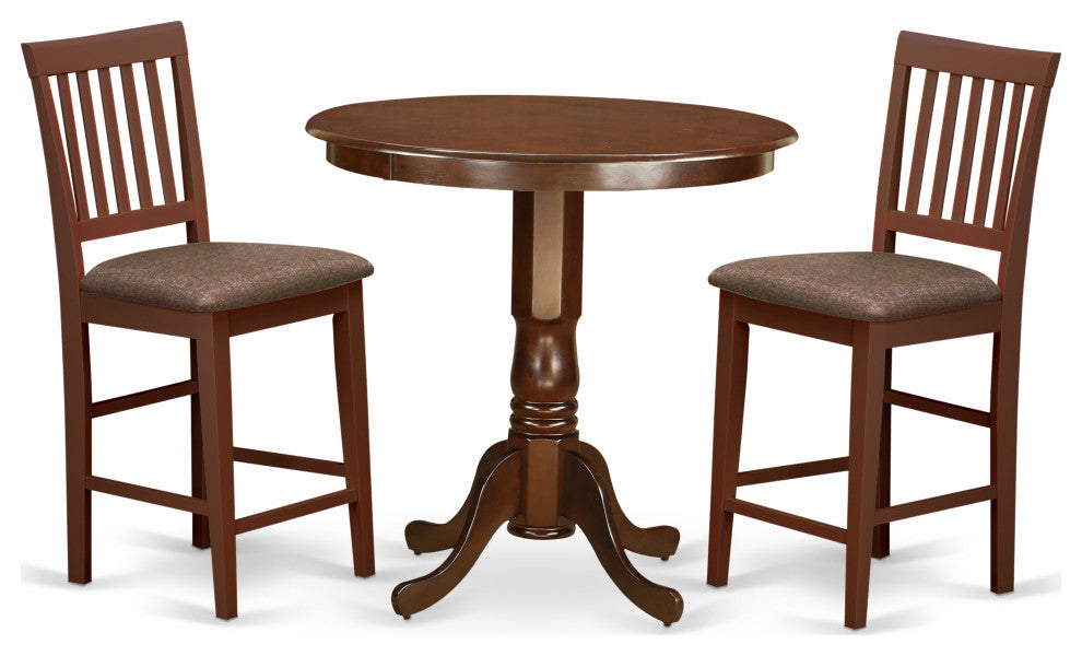 3 Pc Dining Counter Height Set - Dining Table, 2 Counter Height Chairs, Mahogany