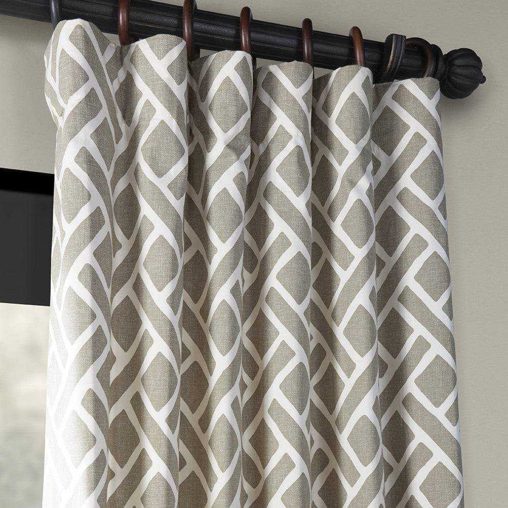 Martinique Taupe Printed Cotton Curtain Single Panel, 50"x120"