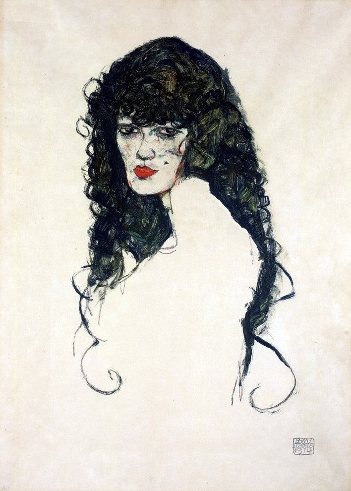 Egon Schiele Portrait of a Woman With Black Hair Gallery Wrap Canvas, 18"x27"