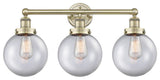 Edison Large Beacon 3-Light 25" Vanity Light, Antique Brass Finish, Clear Shade