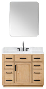 Gavino Vanity With Grain White Composite Stone Top, Light Brown/Matte Black, 42", With Mirror