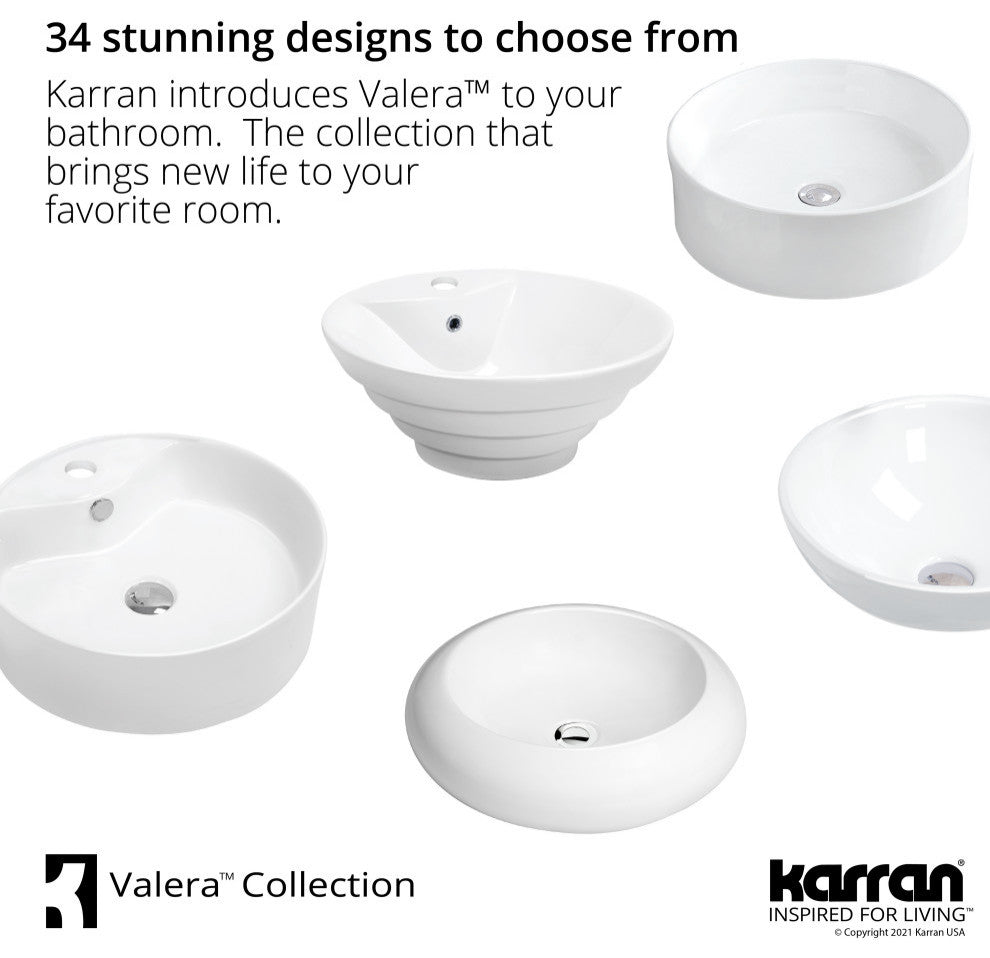 Karran VC-427-WH Valera 17" Vitreous China Vessel Bathroom Sink, White