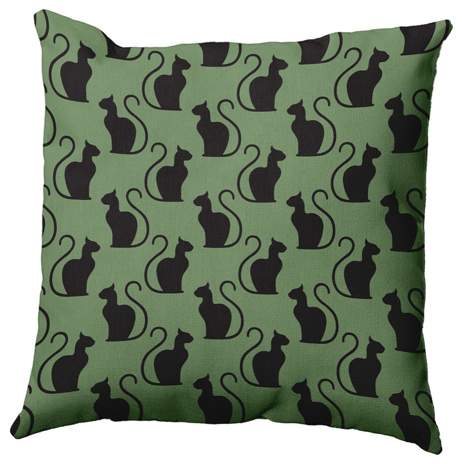 16" x 16" Spooky Cats Decorative Throw Pillow, Sage