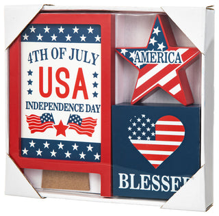 Patriotic Wooden Block Table Sign, 3-Piece Set