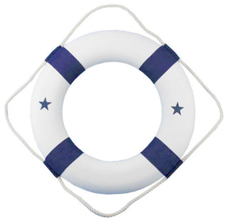 Classic Decorative Lifering, White With Blue Bands, 20"