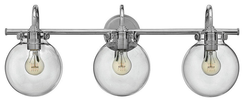 Hinkley Congress Medium Globe Glass Three Light Vanity, Chrome