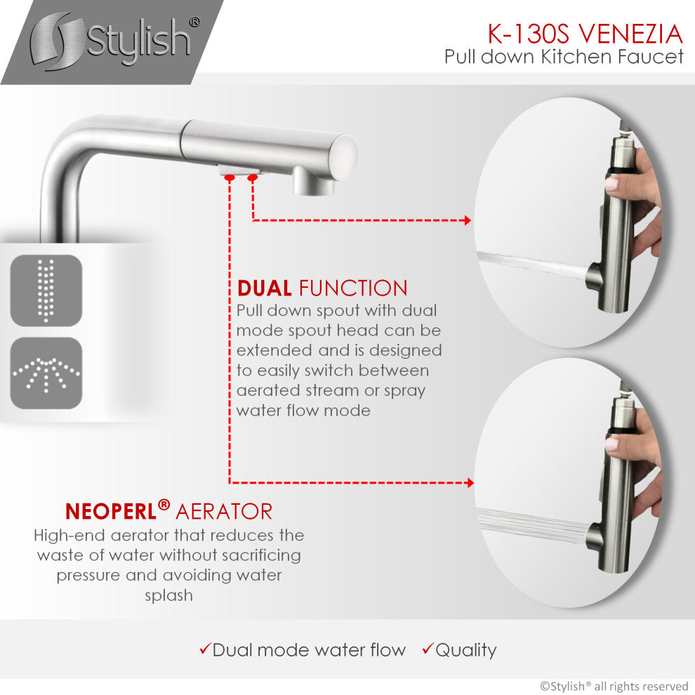 STYLISH Pull Down Stainless Steel Kitchen Faucet K-130S