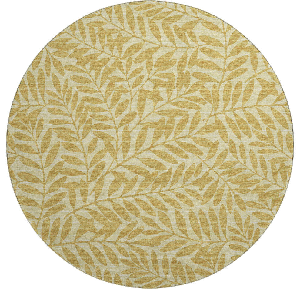 Addison Premium Washable Mayfield AMF111 Yellow 8'' x 8'' Round Rug