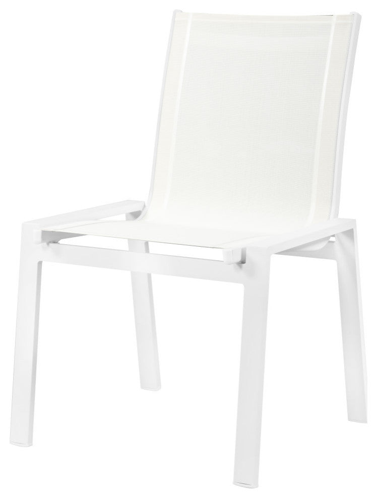 Nizuc Outdoor Armless Dining Chair (Set of 2), White Fabric, White Frame