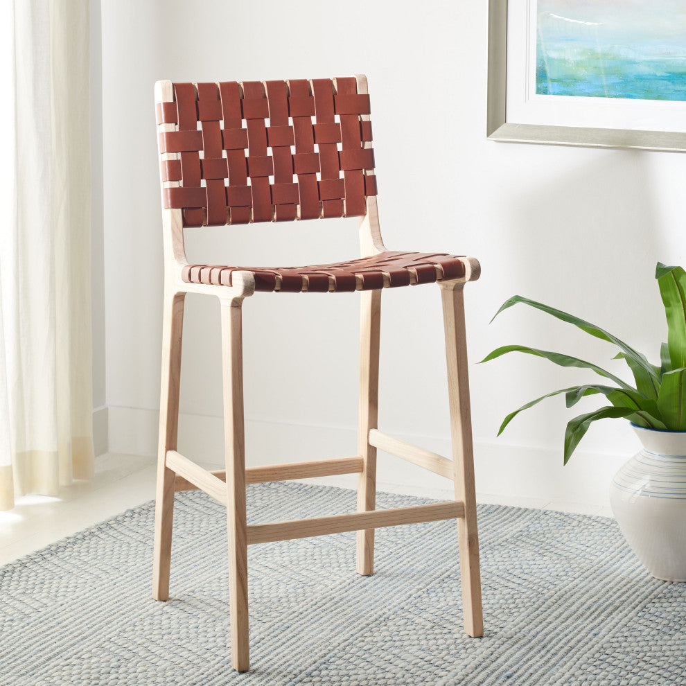 Safavieh Adah Leather Counter Stool, Cognac / Natural