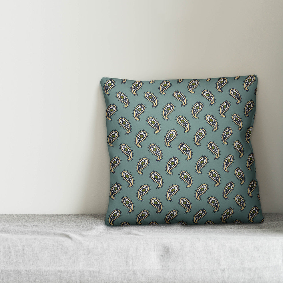 Paisley Pattern, Blue Outdoor Throw Pillow, 20"x20"