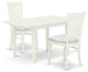 3-Pc Dining Set 2 Wood Dining Chairs, Butterfly Leaf Dining Table, Linen White