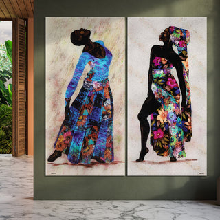 "Her Beauty I and II" Oversized Frameless Reverse Printed Tempered Art Glass Set