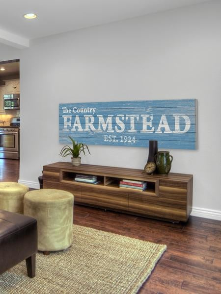 "Country Farmstead" Painting Print on White Wood, 60"x20"