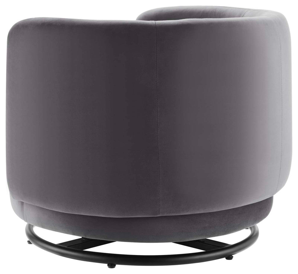 Armchair Swivel Accent Chair, Black Gray, Velvet, Modern, Cafe Hospitality
