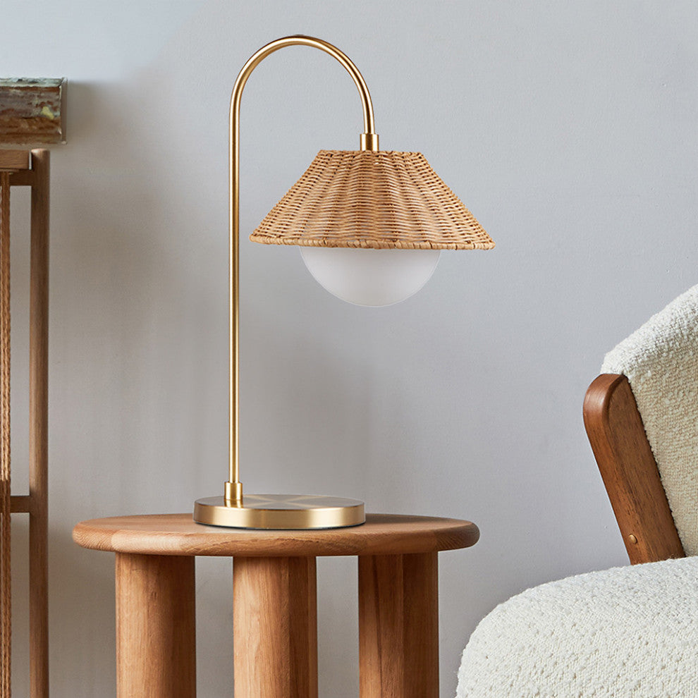INK+IVY Laguna Rattan Weave Shade Table Lamp, Gold/Natural