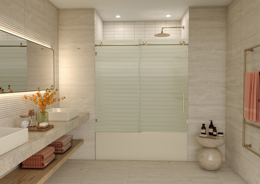 Galaxy 60"x60" Frameless Glass Sliding Bathtub Doors, Brushed Bronze, Right