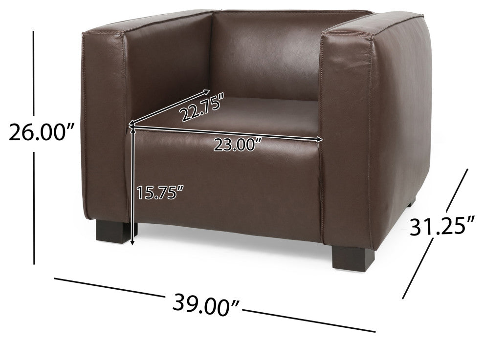 Minkler Contemporary Faux Leather Upholstered Club Chair, Dark Brown