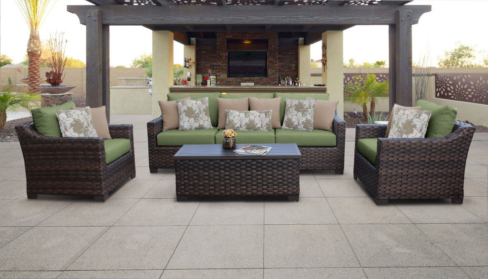 kathy ireland River Brook 6 Piece Wicker Patio Furniture Set, Forest