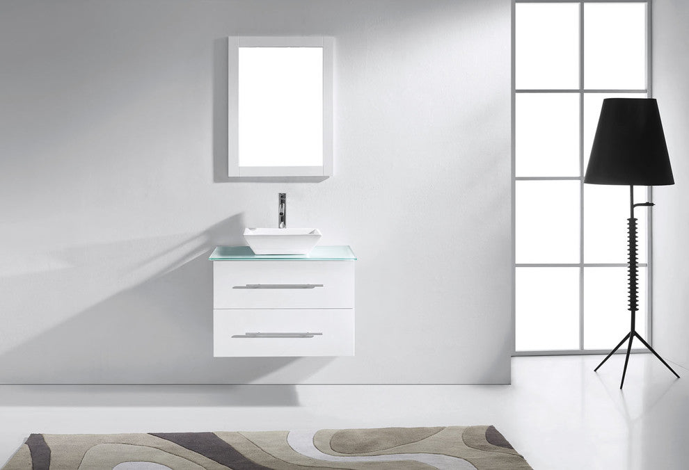 Virtu Marsala 29" Single Bathroom Vanity, White, Polished Chrome Faucet, Mirror