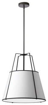 18" Contemporary Modern Pendant Light, Black With White Tapered Drum Shade