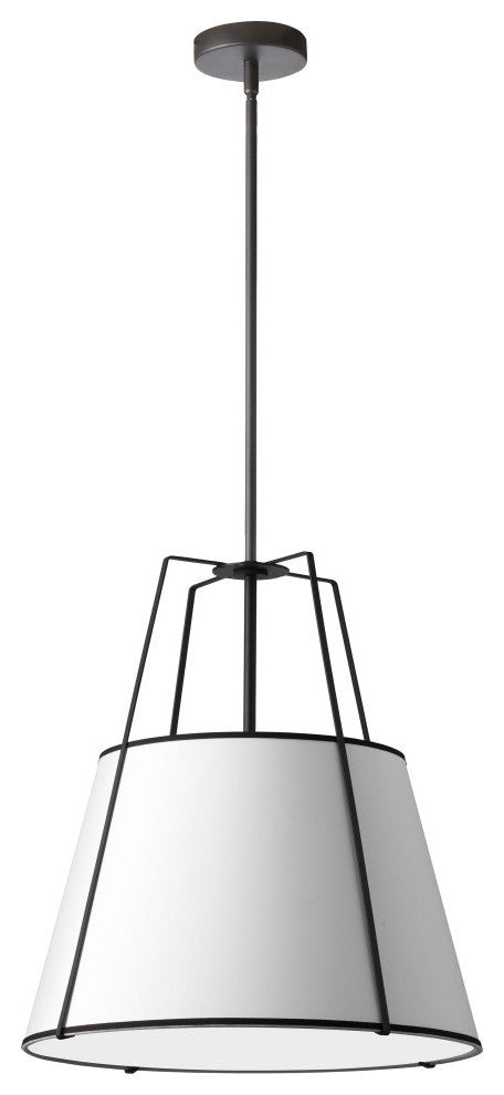 18" Contemporary Modern Pendant Light, Black With White Tapered Drum Shade