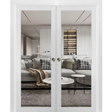 French Double Pocket Doors 48x84 | Lucia 2666 White Silk | Kit Trims Rail