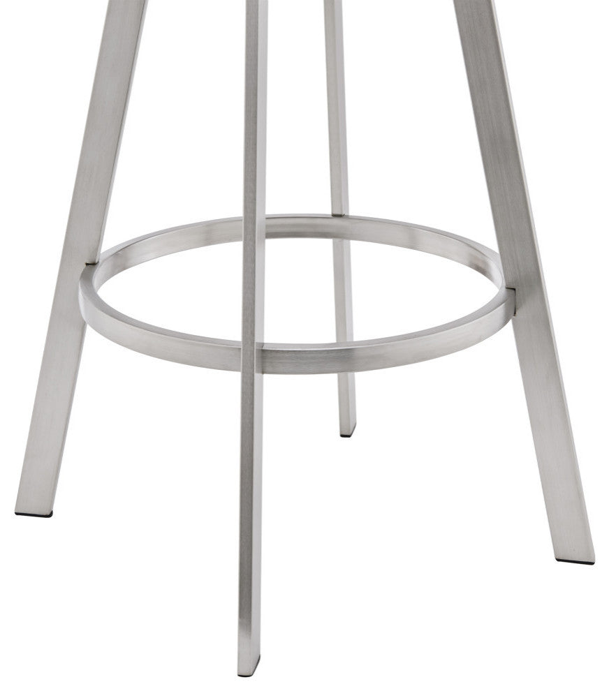 Chelsea White Faux Leather and Brushed Stainless Steel Swivel Bar Stool, 30"