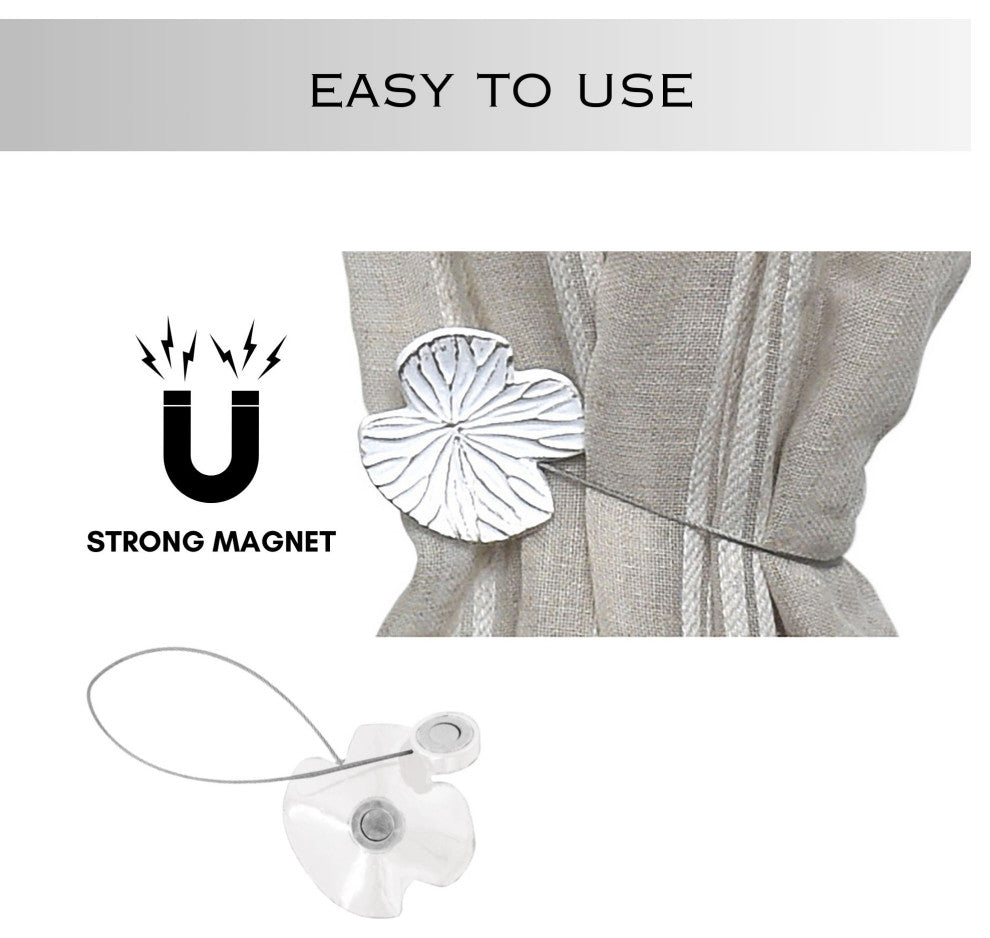 Magnetic Water Lily Curtain Tiebacks "“ Resin Floral Design, White, Pack of 2