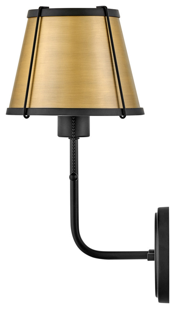 Hinkley Clarke Medium Single Light Sconce, Black With Dark Brass Accents