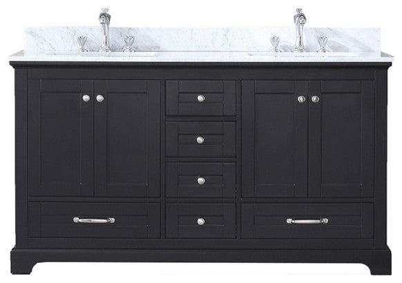 Dukes 60" Espresso Double Bath Vanity Cabinet Carrara Marble Top Square Sinks