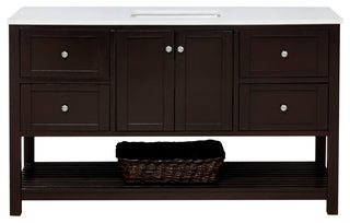 Lakeshore 60" Single Bathroom Vanity, Chocolate, Engineered White