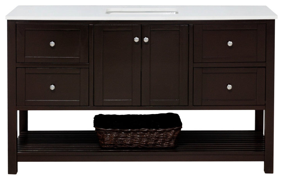 Lakeshore 60" Single Bathroom Vanity, Chocolate, Engineered White