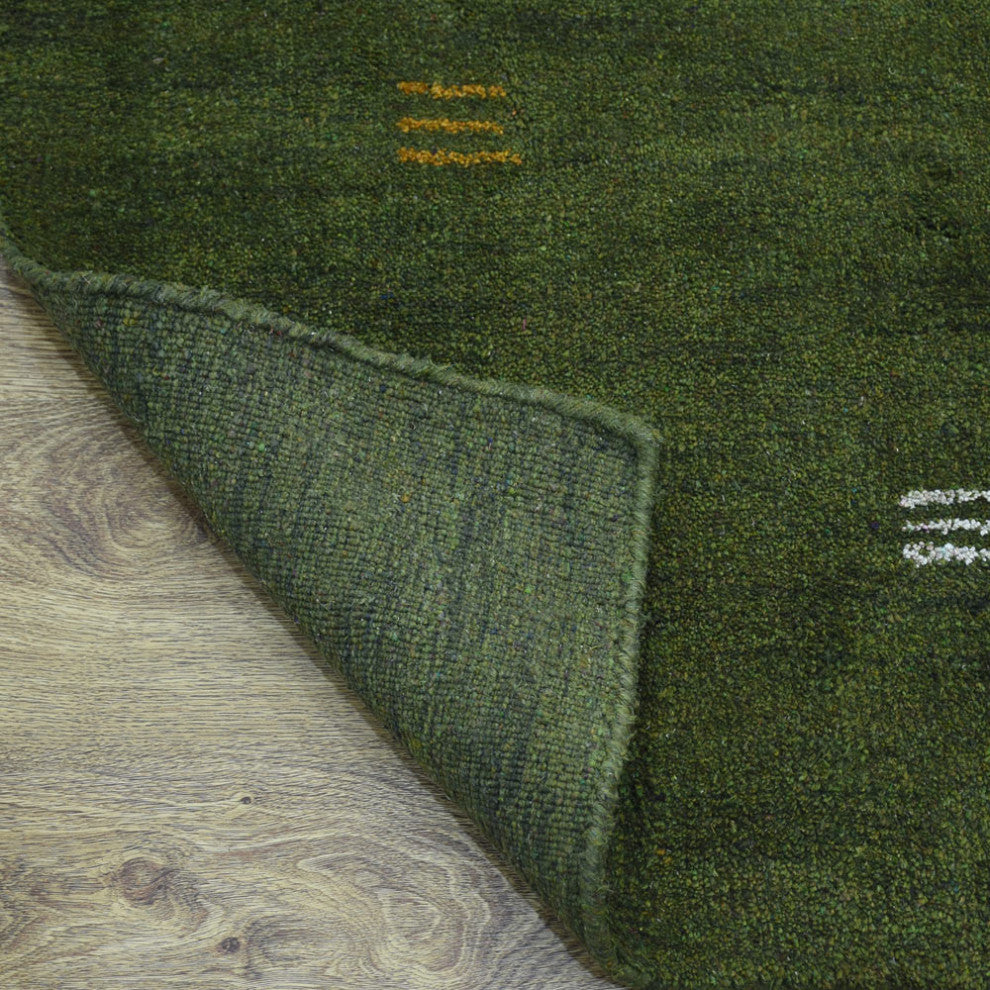 Hand Knotted Loom Silk Mix Area Rug Contemporary Green