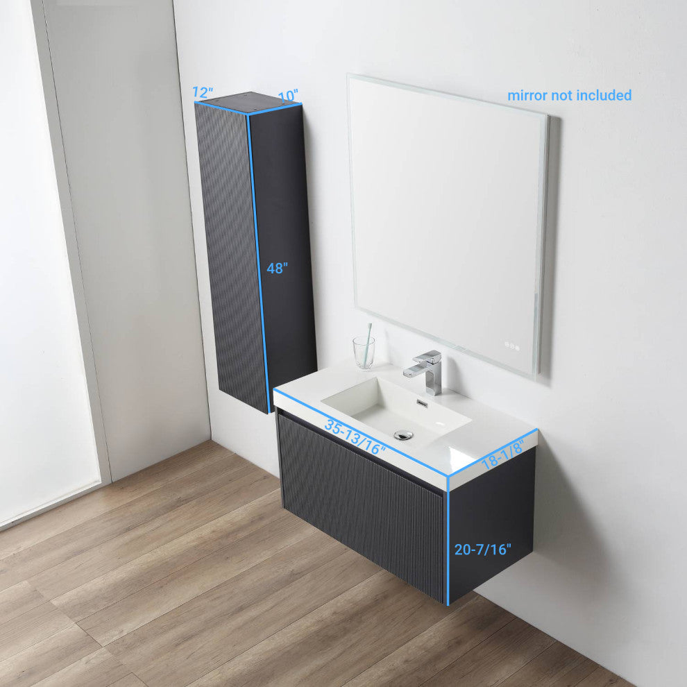 Floating Bathroom Vanity with Sink, Wall Mounted Vanity, Blue, 36" With Sink, Side Cabinet