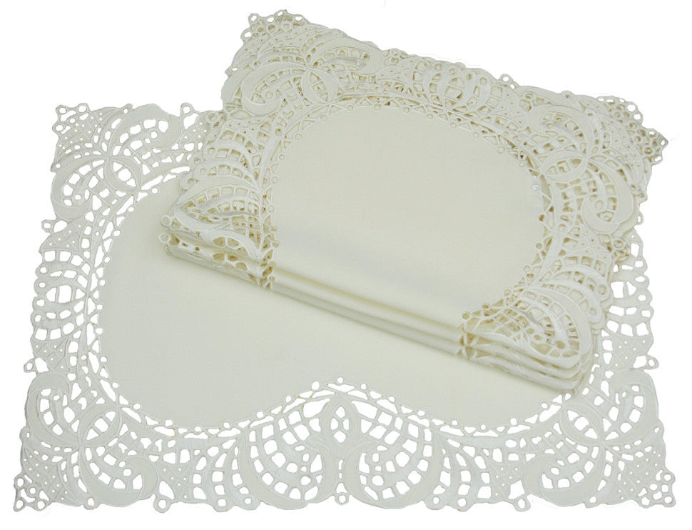 Dainty Lace Placemat 12"x18", Ivory, Set of 4