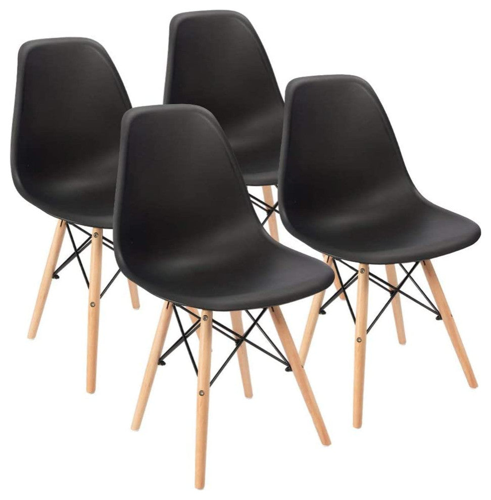 Mid Century Modern Dining Chair for Kitchen, Dining, Living Room Set of 4, Black