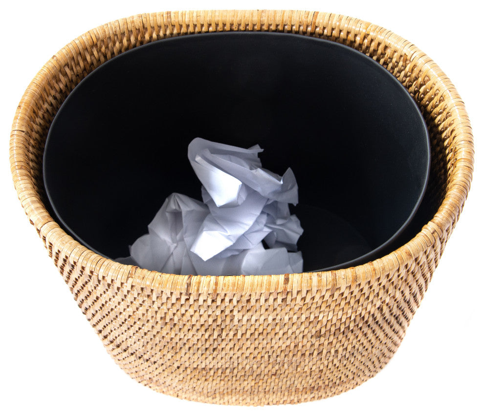 Artifacts Rattan™ Oval Waste Basket with Metal Liner, Honey Brown