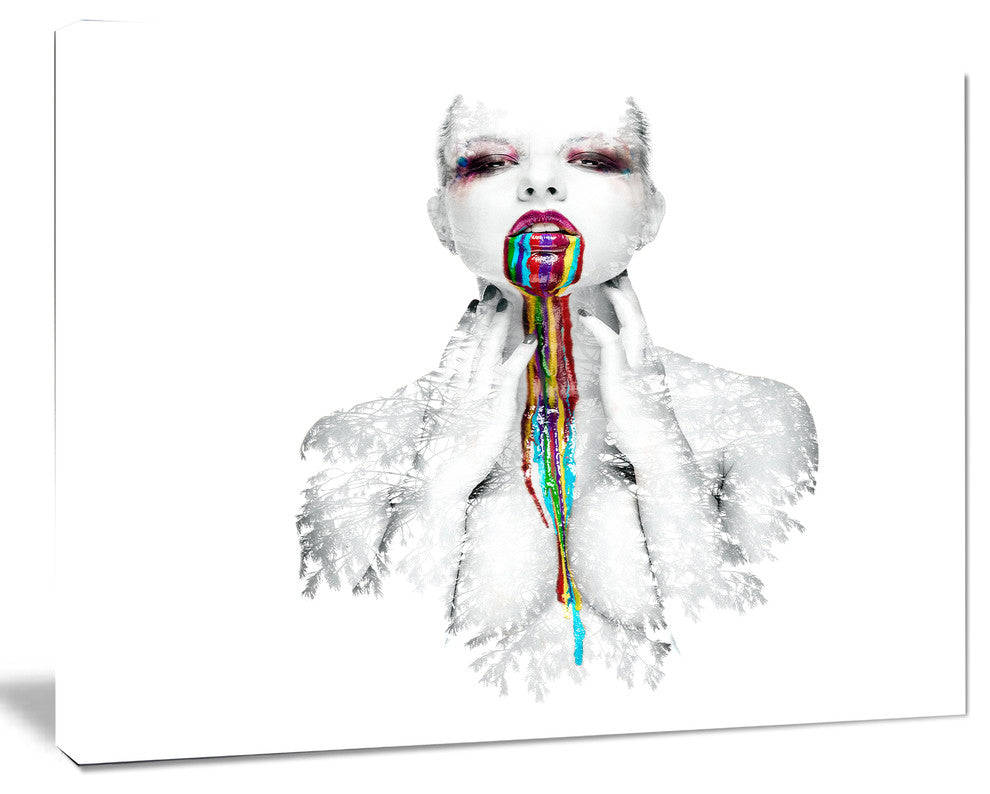Woman With Creative Bright Make Up, Portrait Canvas Art Print, 60"x28"
