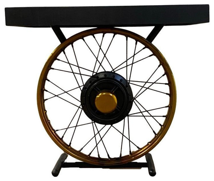 Black and Gold Wheel Accent Table