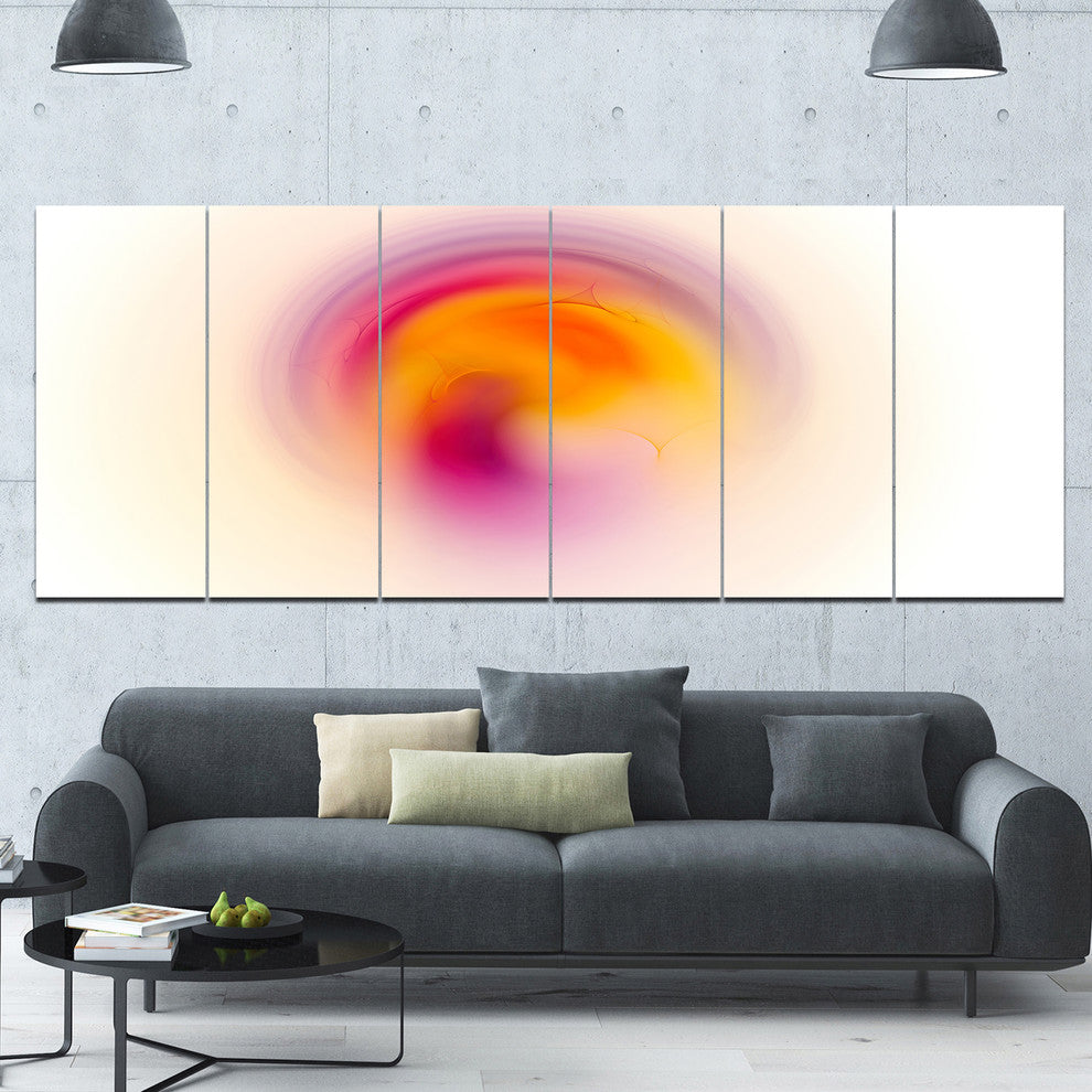 Pink Yellow Luminous Misty Sphere, Abstract Canvas Art Print, 70"x28", 6 Panels