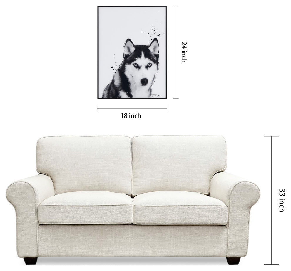 "Siberian Husky" Black and White Pet Art on Printed Glass with Anodized Frame