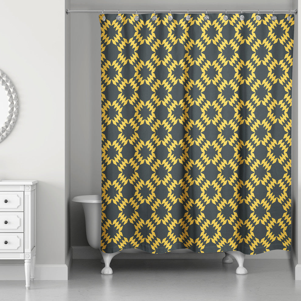 Folk Southwestern Pattern in Yellow Shower Curtain
