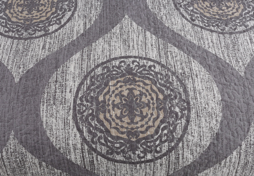 DaDa Bedding Classical Grey Floral Mosaic Medallion Quilt Coverlet Bedspread Set