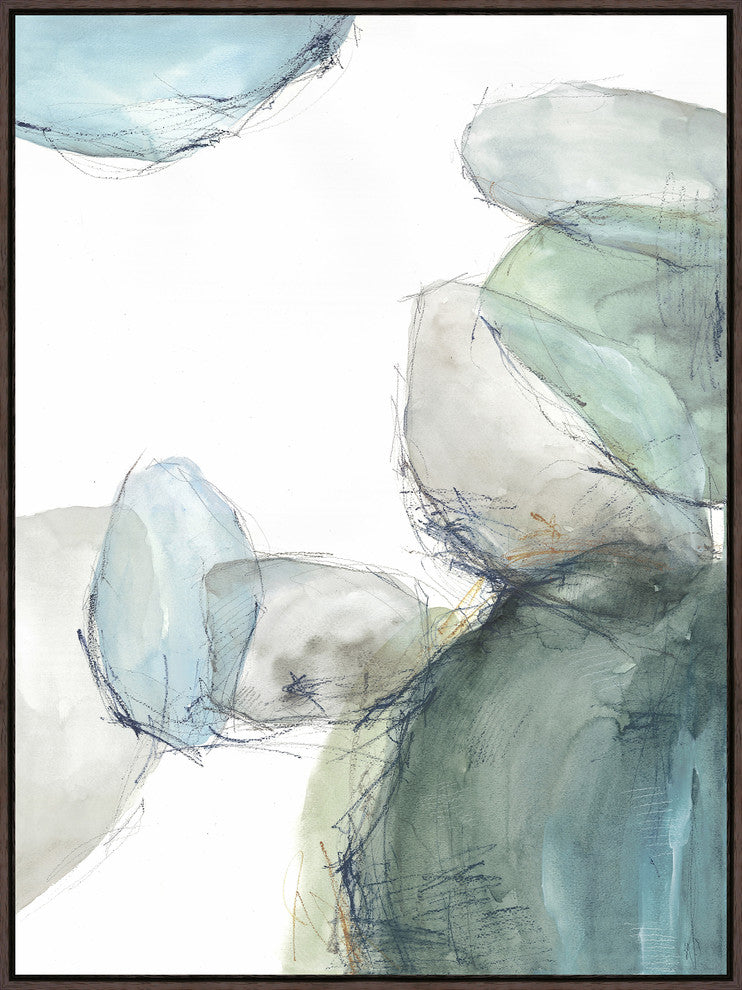 Blue Pebbles II, 31.25"x42.25", Espresso Natural Wood Gallery Floater