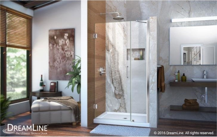 DreamLine Unidoor 41" to 42" Frameless Hinged Shower Door, Clear Glass, Chrome