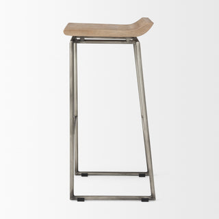 Givens Light Brown Solid Wood with Silver Metal Frame Bar Stool