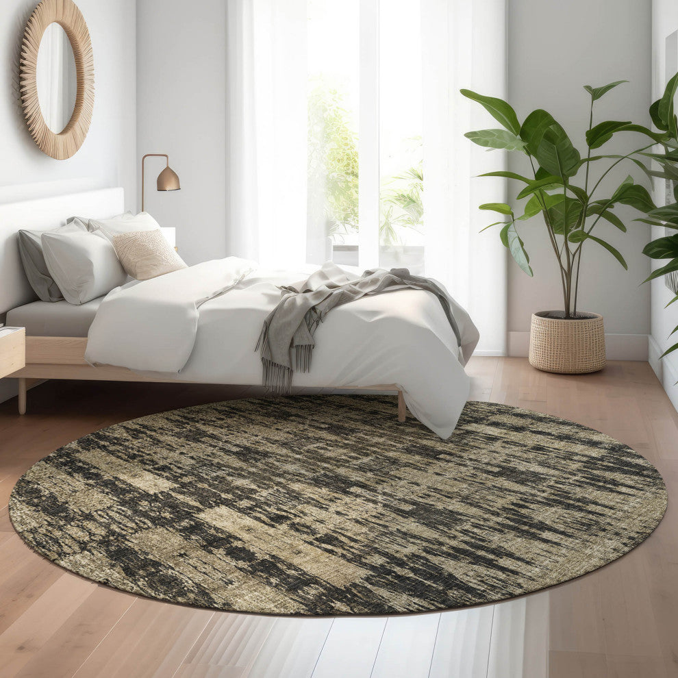 Premium Machine Washable Mayfield AMF580 Black 8' x 8' Round Rug