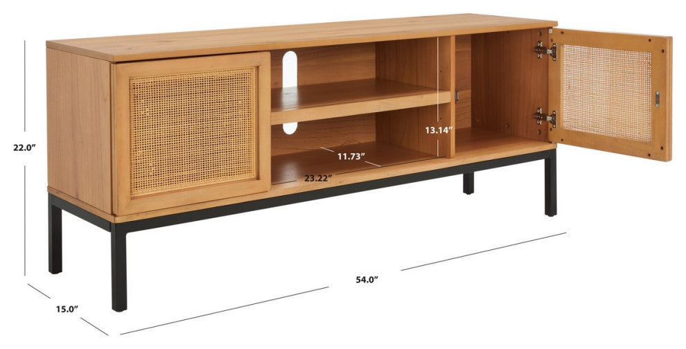 Safavieh Zadie 2 Shelf Rattan Media Stand, Natural/Black