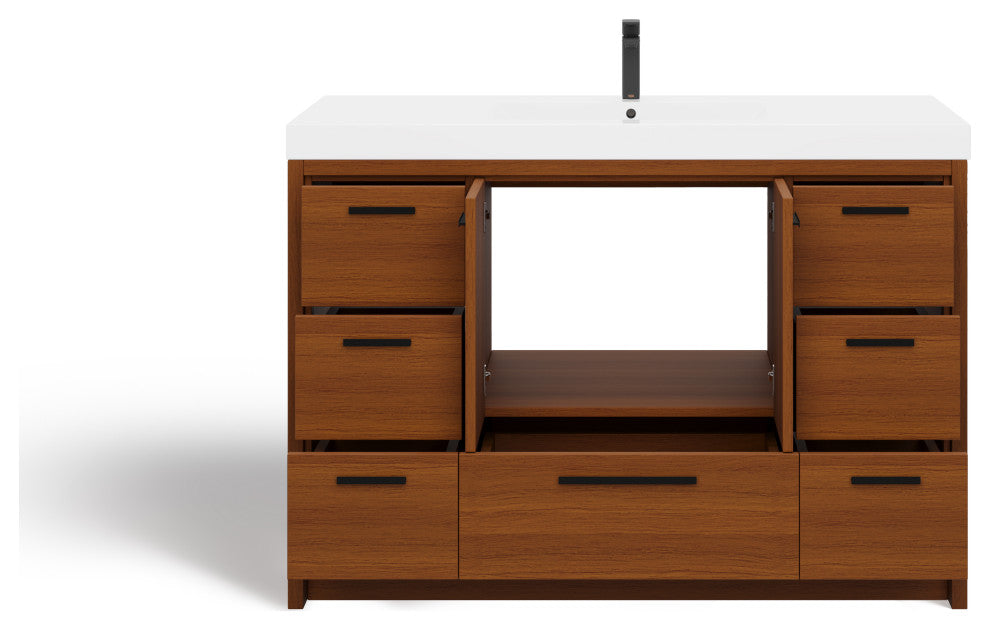 The Sacha Bathroom Vanity, Teak, 48", Single Sink, Freestanding